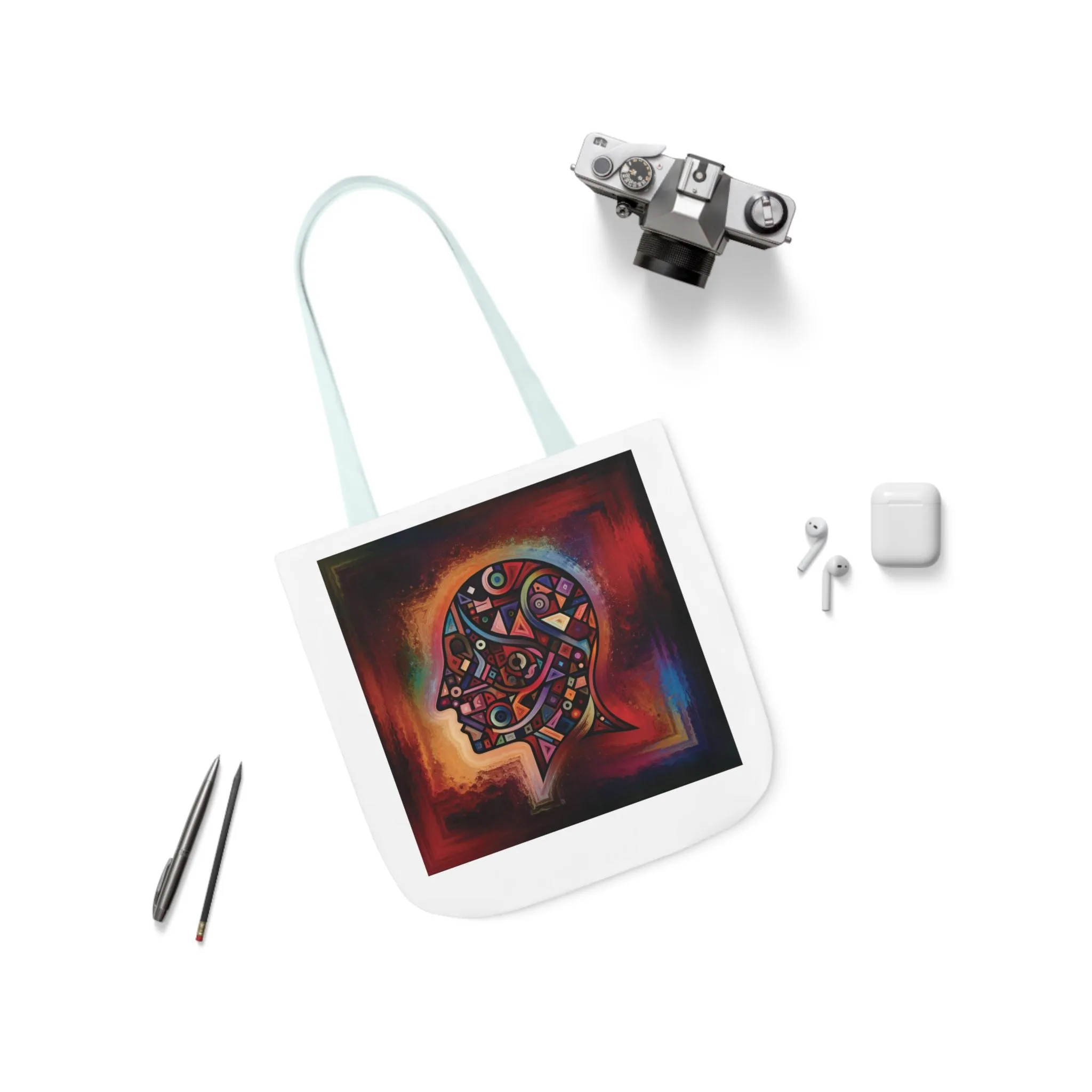 Artistic Canvas Tote Bag with Colorful Straps - Unique Design for Art Lovers