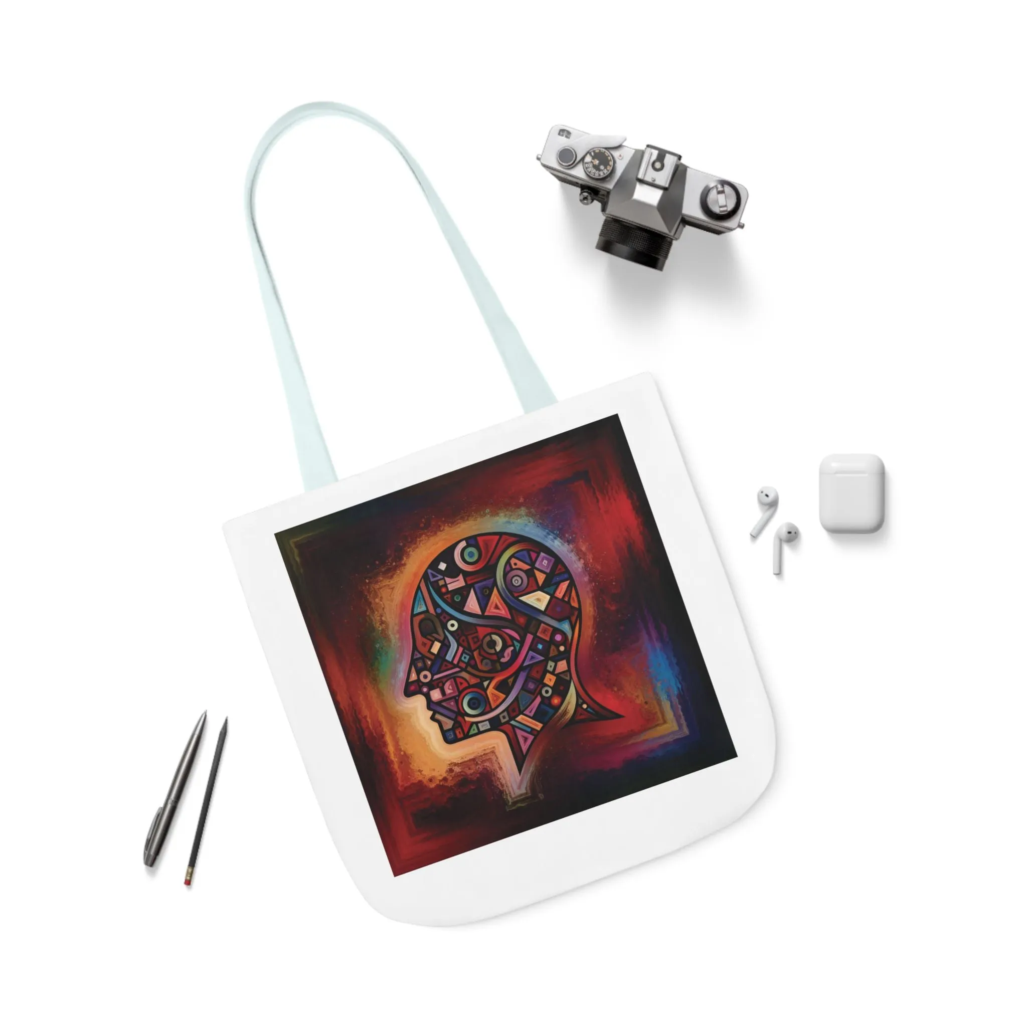 Artistic Canvas Tote Bag with Colorful Straps - Unique Design for Art Lovers