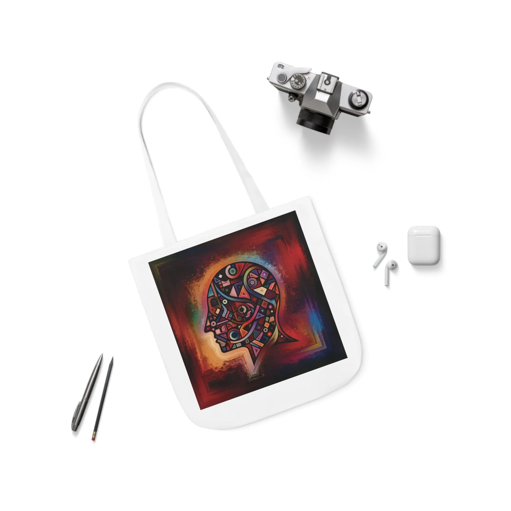 Artistic Canvas Tote Bag with Colorful Straps - Unique Design for Art Lovers