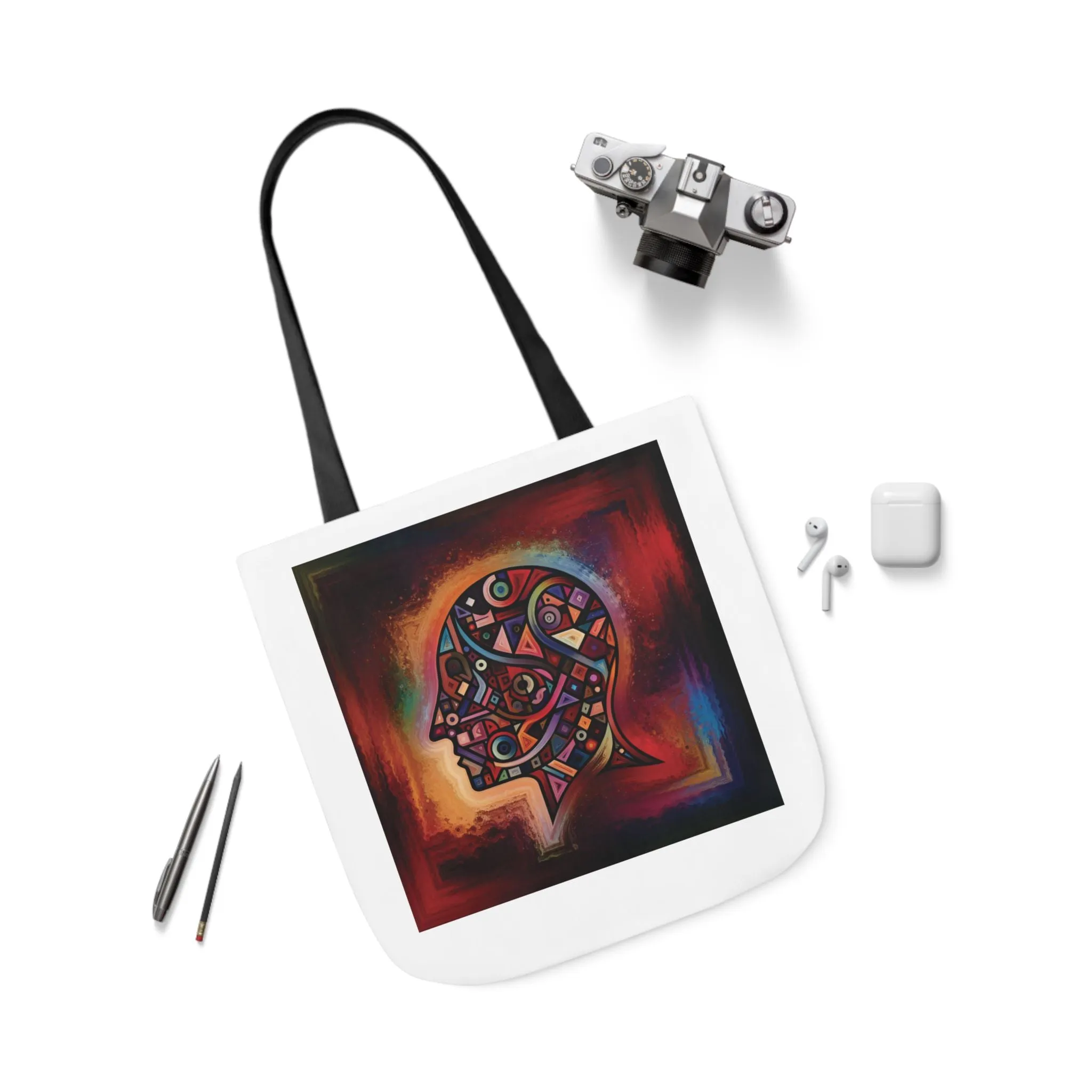 Artistic Canvas Tote Bag with Colorful Straps - Unique Design for Art Lovers