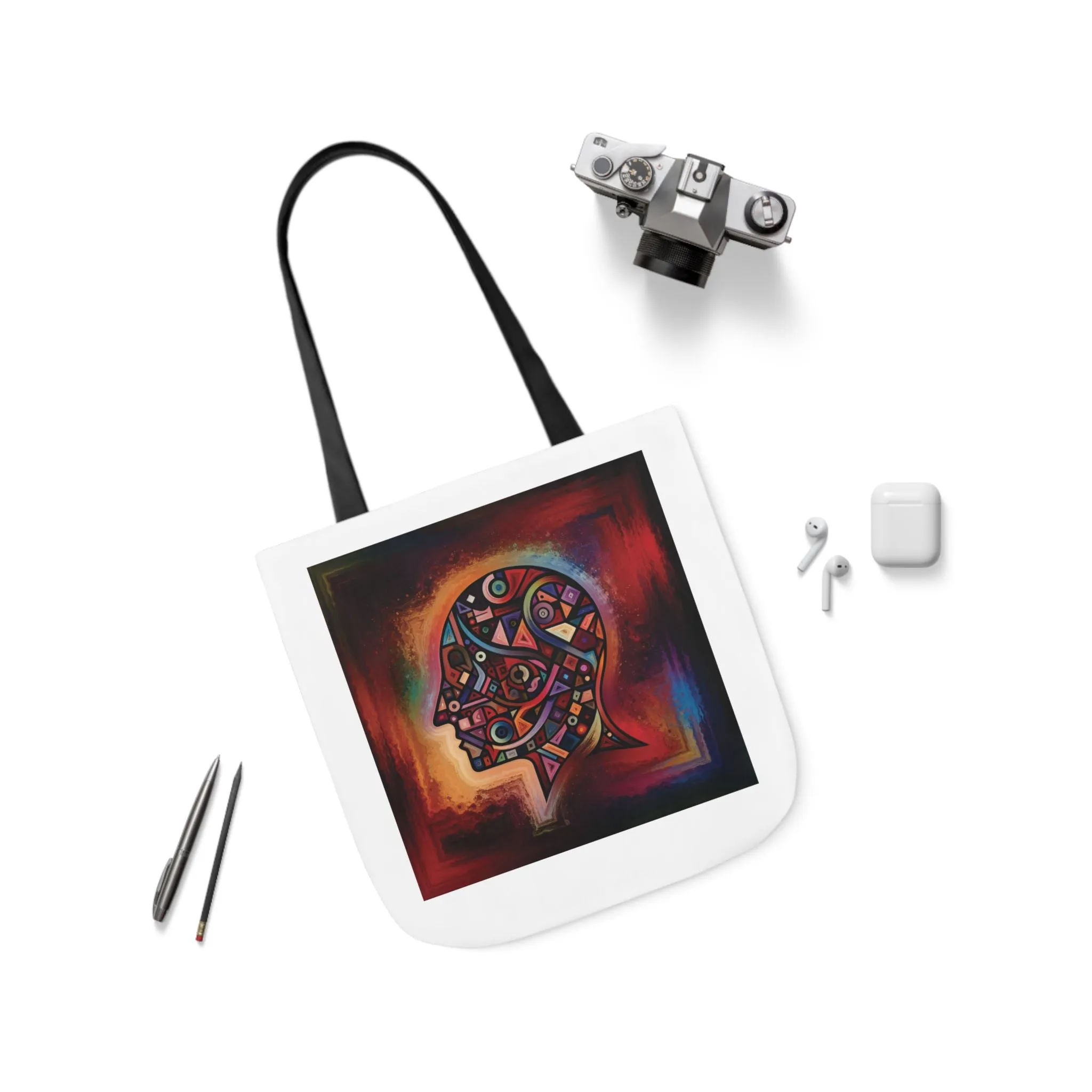 Artistic Canvas Tote Bag with Colorful Straps - Unique Design for Art Lovers