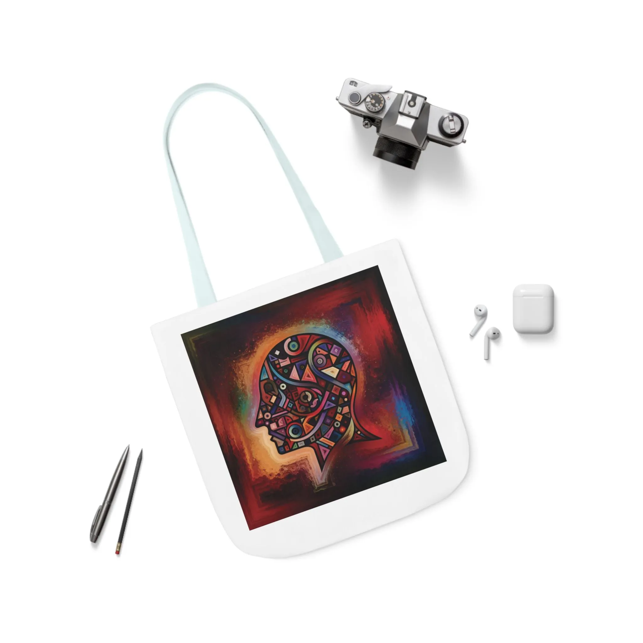 Artistic Canvas Tote Bag with Colorful Straps - Unique Design for Art Lovers
