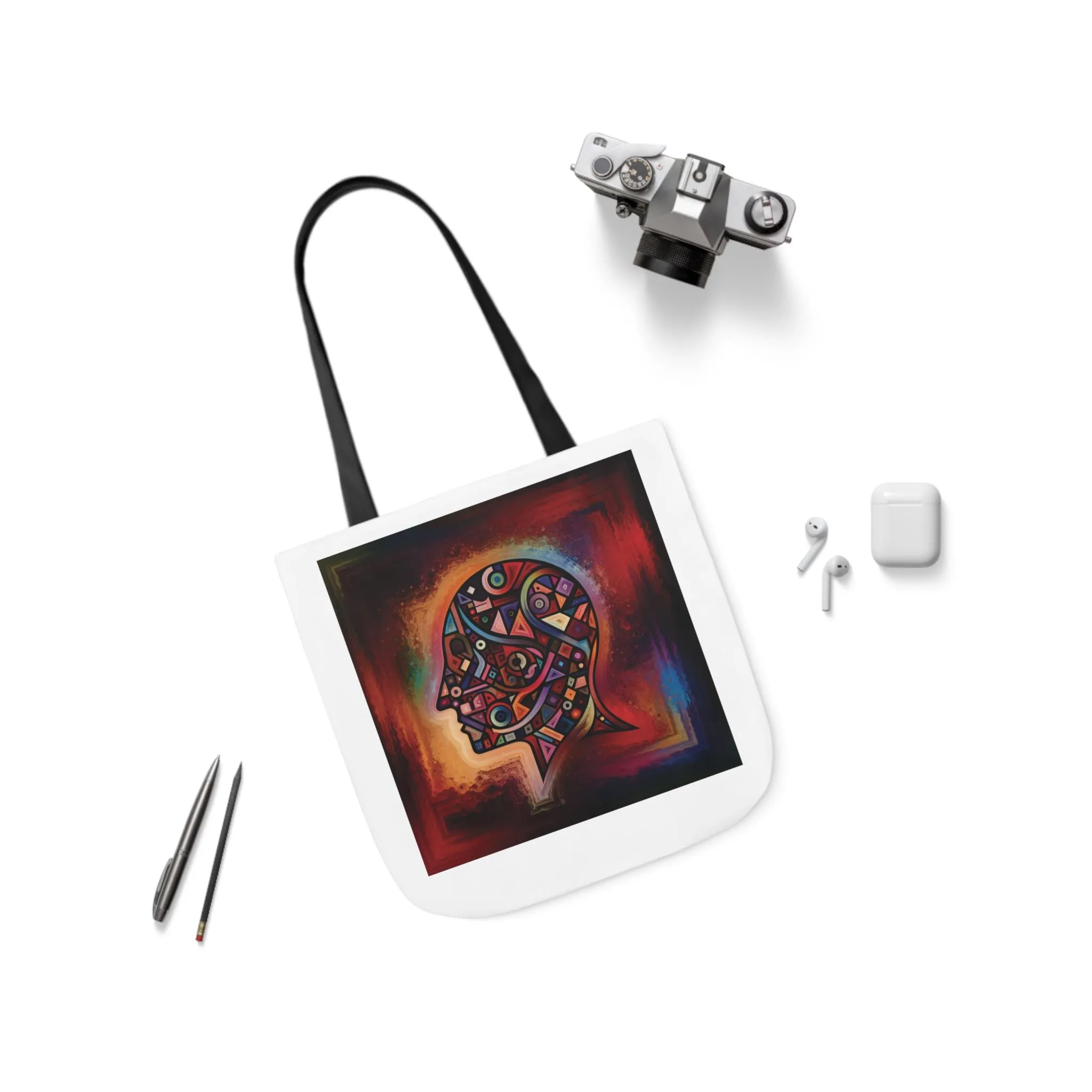 Artistic Canvas Tote Bag with Colorful Straps - Unique Design for Art Lovers