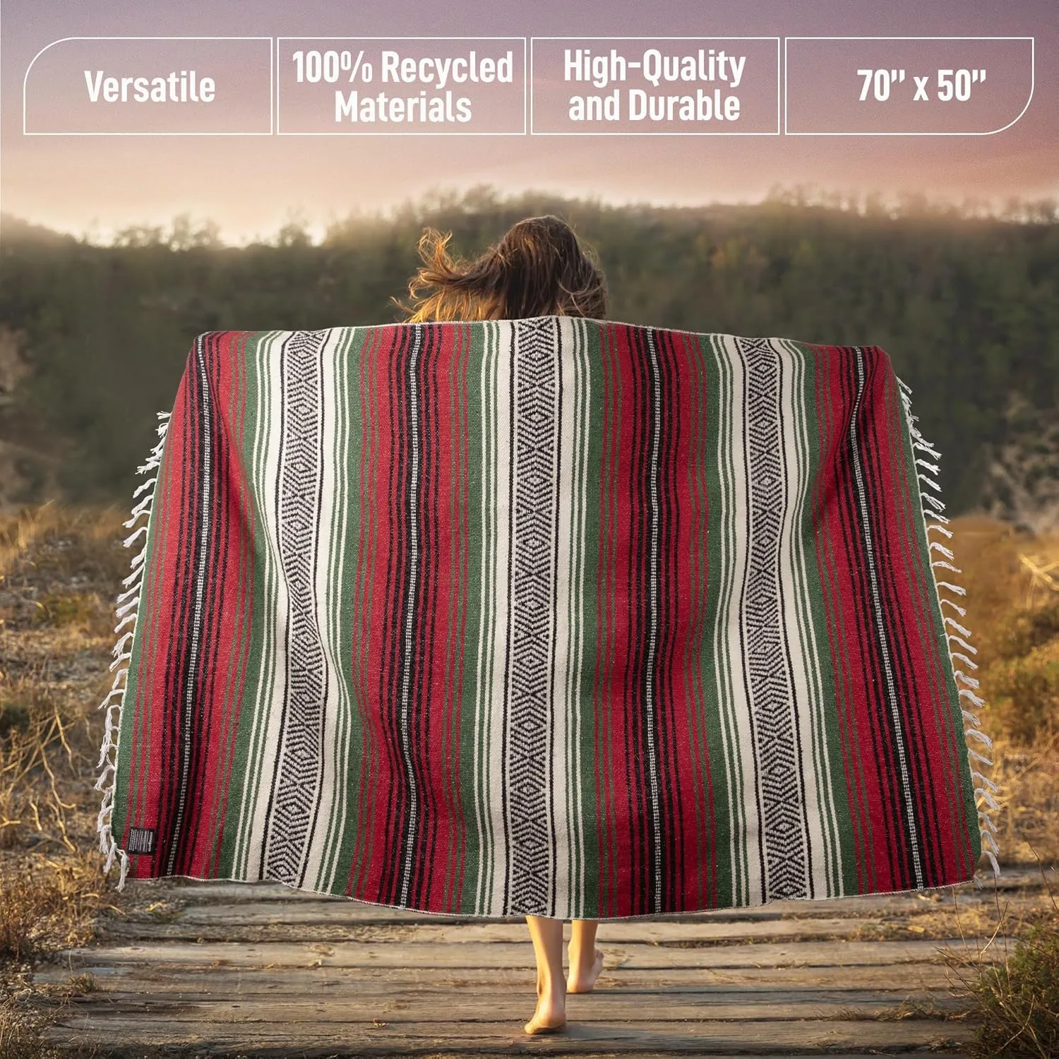 Authentic Large Handwoven Mexican Blanket - Soft Yoga- Durable Serape- Lightweight Falsa, Beach, Camping, Picnic, Outdoor Blanket 70"x50" - Dragon