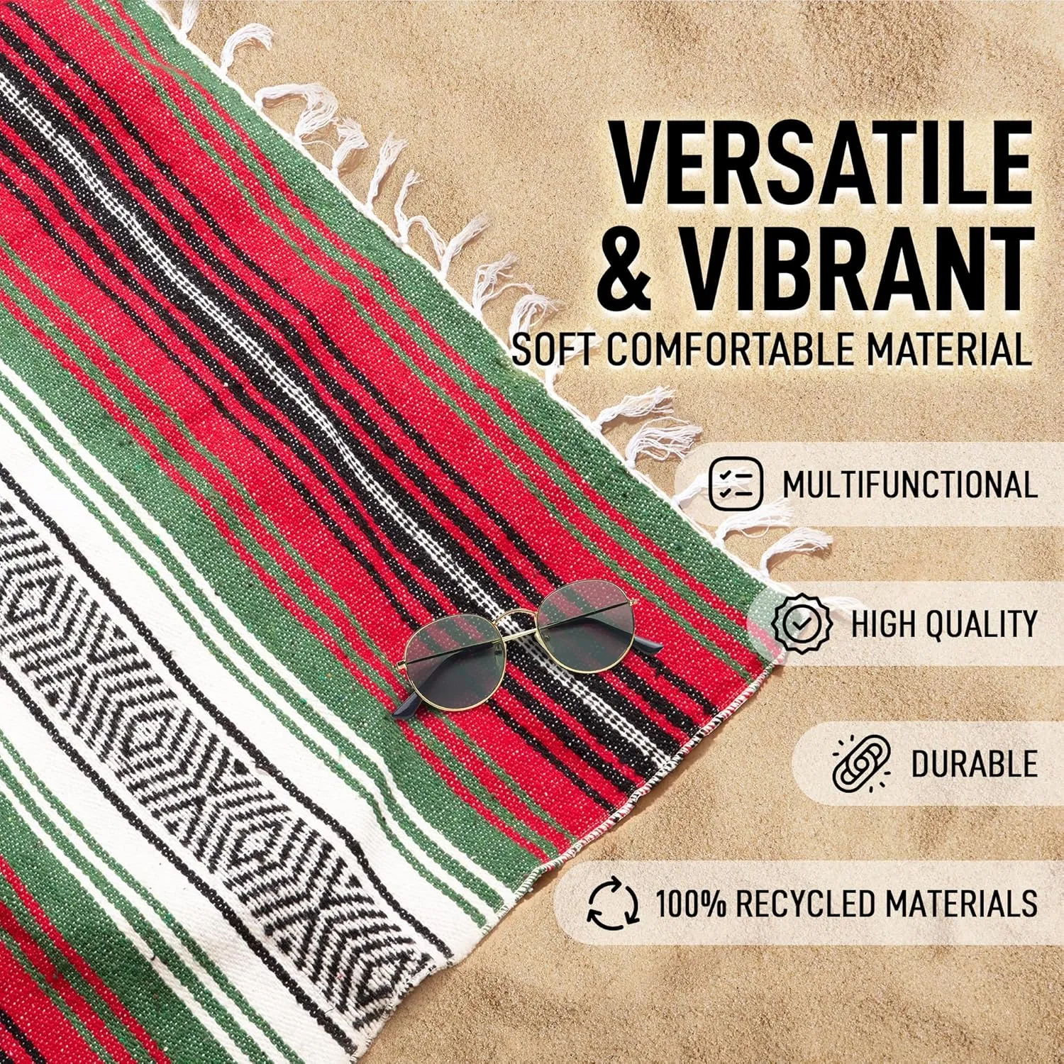 Authentic Large Handwoven Mexican Blanket - Soft Yoga- Durable Serape- Lightweight Falsa, Beach, Camping, Picnic, Outdoor Blanket 70"x50" - Dragon