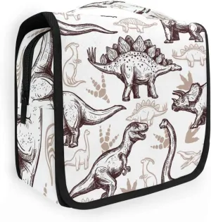 AUUXVA Dinosaur Travel Toiletry Bag for Boys Kids Vintage Dinosaur Pattern Cosmetic Organizer Bag Jurassic Dino Hanging Makeup Bag with Zipper Pocket and Handle, Portable Travel Wash Bag for Men