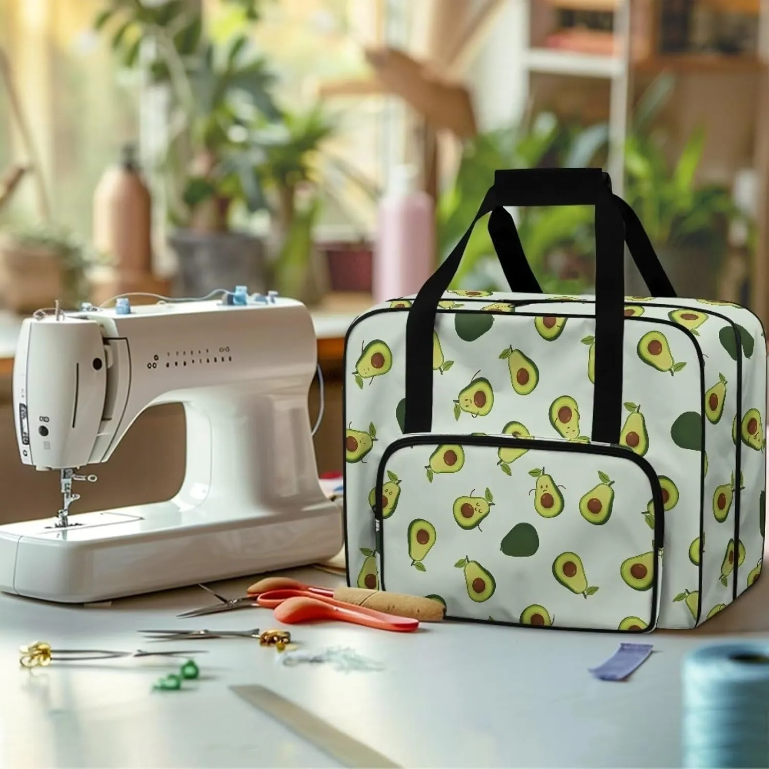 Avocado Fashion Sewing Machine Bag, Portable Tote Bag Compatible with Most Sewing Machines，Extra Sewing Accessories