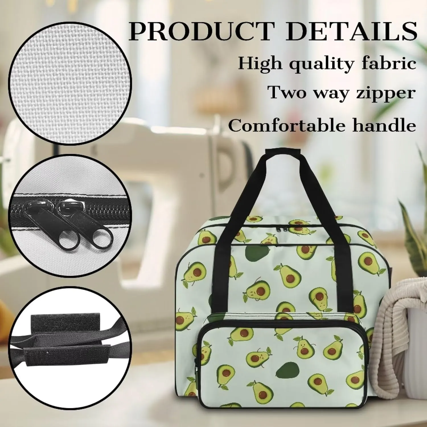 Avocado Fashion Sewing Machine Bag, Portable Tote Bag Compatible with Most Sewing Machines，Extra Sewing Accessories