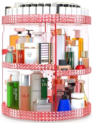 Awenia Makeup Organizer 360-Degree Rotating, Adjustable Makeup Storage, 7 Layers Large Capacity Cosmetic Storage Unit, Fits Different Types of Cosmetics and Accessories (Pink, X-Large)
