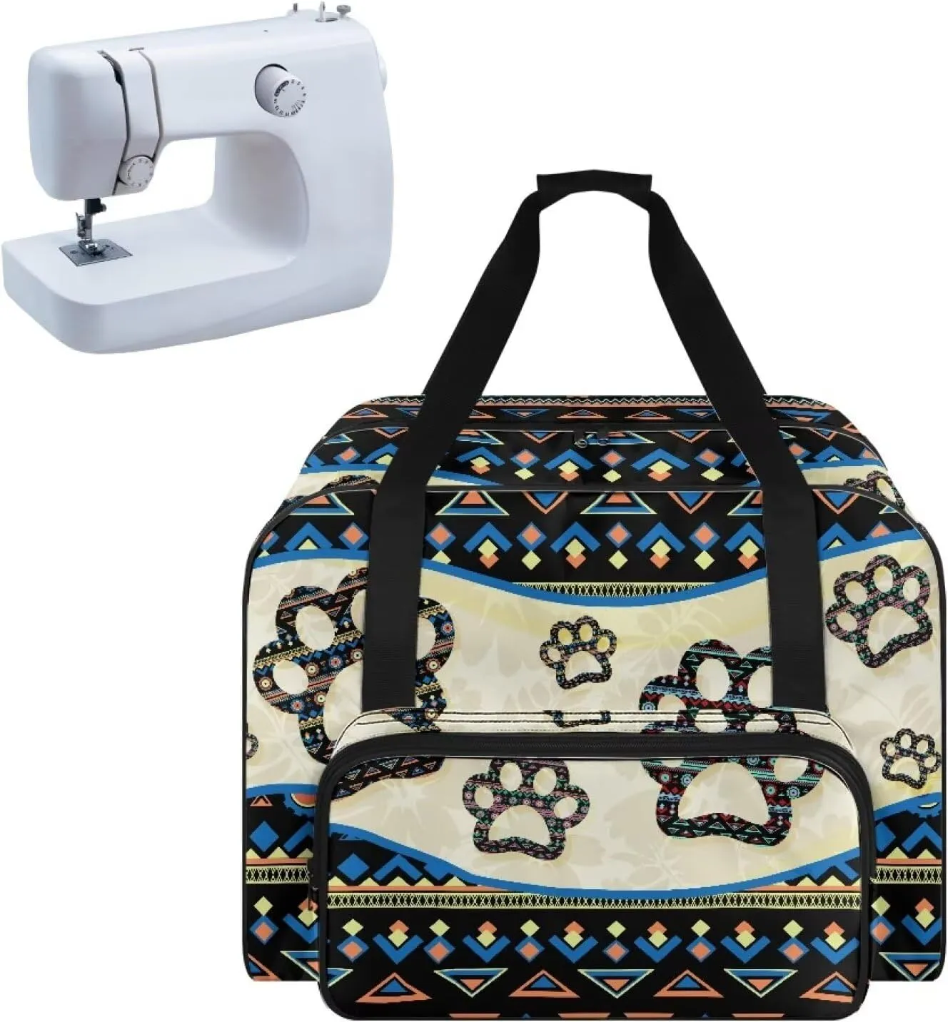 Aztec Dog Paws Knitting Bag Yarn Bag Crochet Bag Sewing Accessories Organizer Yarn Tote Organizer for Projects, Yarn Balls, Crochet Hooks, Knitting Needles, Stitch Holders