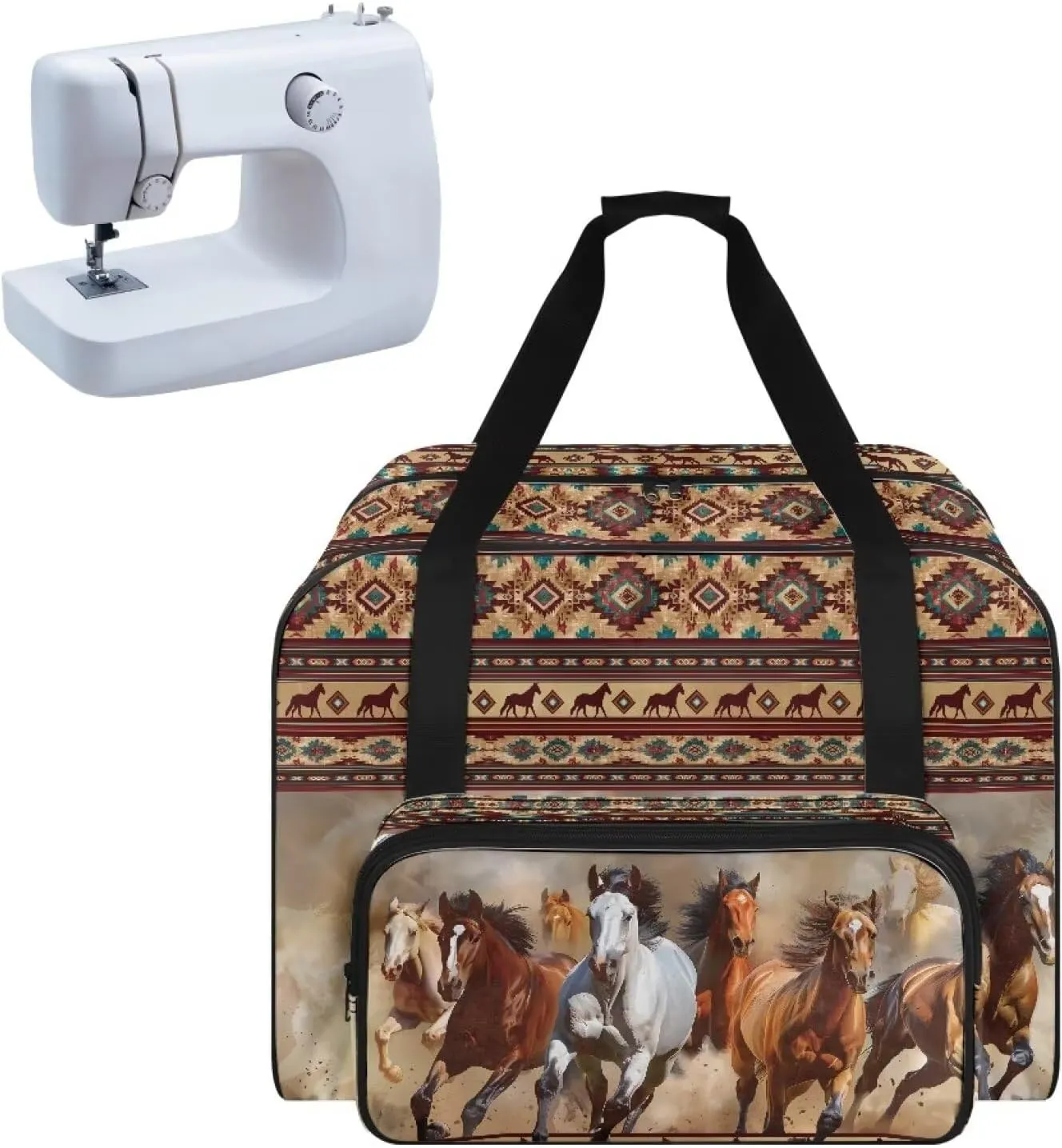 Aztec Horse Sewing Machine Case with Padding Pad, Travel Case for Sewing Machine and Accessories (Fit for Most Standard Sewing Machines)(Bag Only)