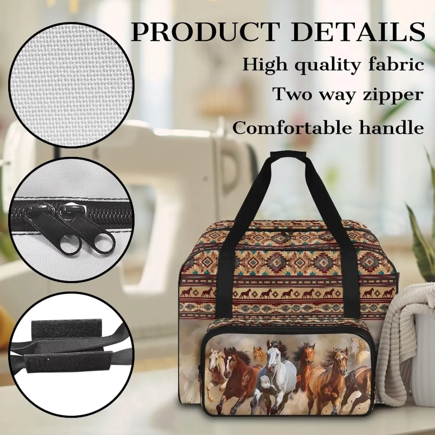 Aztec Horse Sewing Machine Case with Padding Pad, Travel Case for Sewing Machine and Accessories (Fit for Most Standard Sewing Machines)(Bag Only)
