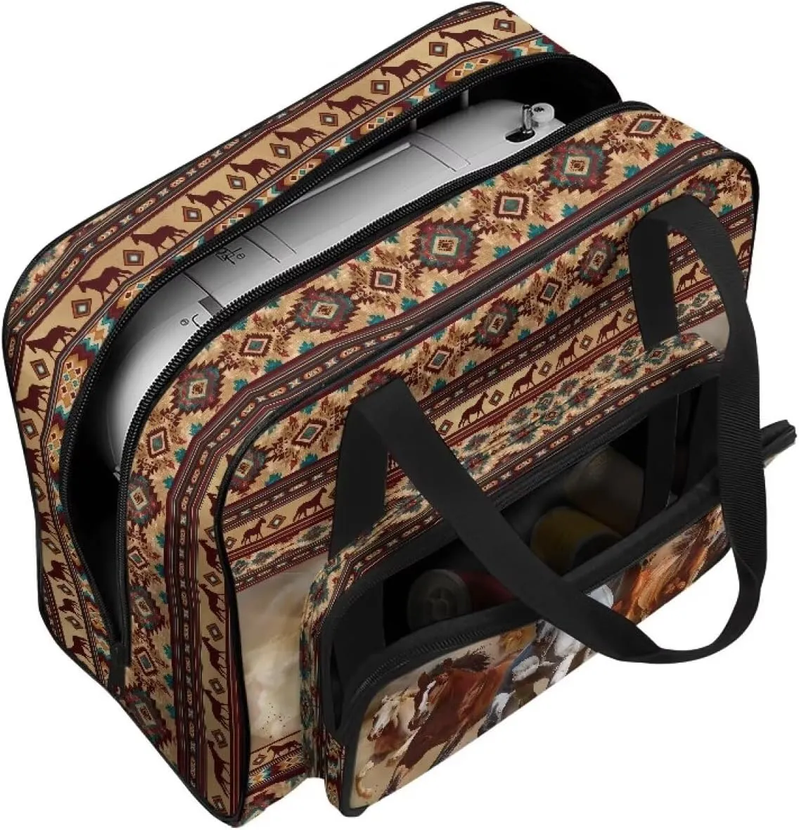 Aztec Horse Sewing Machine Case with Padding Pad, Travel Case for Sewing Machine and Accessories (Fit for Most Standard Sewing Machines)(Bag Only)