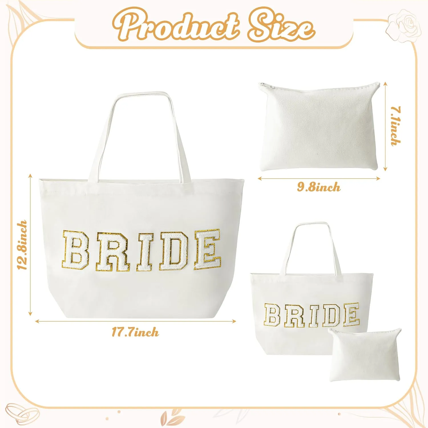 B1ykin 2Pcs Chenille Letter Patches Canvas Tote Bag with Zipper Pocket, Travel Handbag Zipper Pouch Gifts for Women Girls