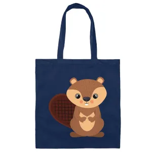 Baby Beaver Shirt for animal Lovers Cute Wild Cartoon Rodent Gift Navy Black Multicolor Canvas Tote Bag