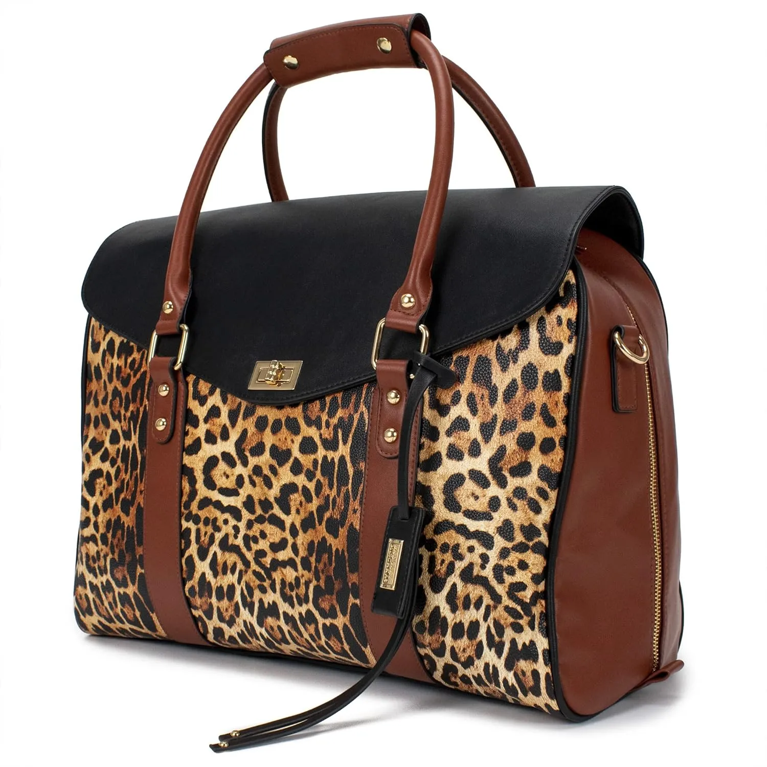 Badgley Mischka Leopard Weekender Tote Bag for Travel, Carry-On Animal Print Tote Bag