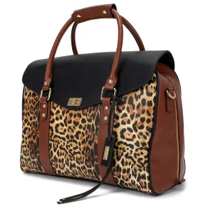 Badgley Mischka Leopard Weekender Tote Bag for Travel, Carry-On Animal Print Tote Bag