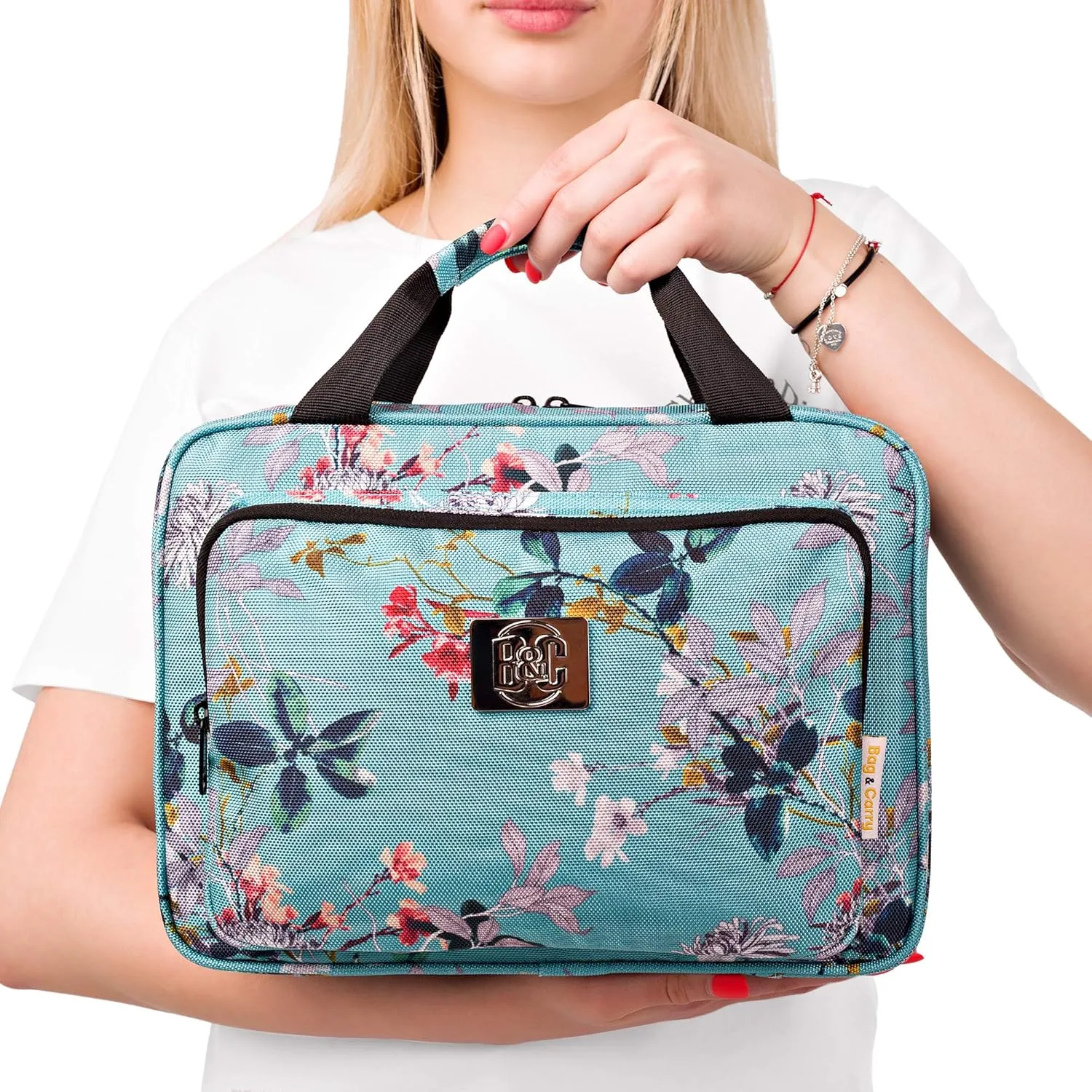 Bag&Carry Large Travel Hanging Toiletry Bag For Women - Folding Bathroom Toiletry Cosmetic Organizer - XL Hanging Travel Bag For Full Size Toiletries (teal)