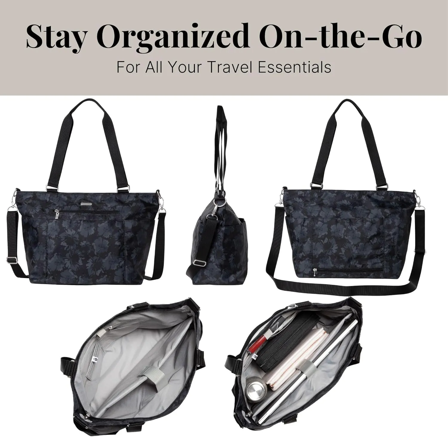 Baggallini Essential Laptop Tote - Work Tote Bag with Laptop Sleeve - Lightweight Travel Crossbody Shoulder Bag for Women