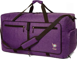 Bago Large Foldable Duffel Bags for Traveling Women & Men - 80L Packable Duffle Bag for Travel with Shoe Compartment - Water Repellant, Heavy Duty, Lightweight Folding & Collapsible (SnowDepPurple)