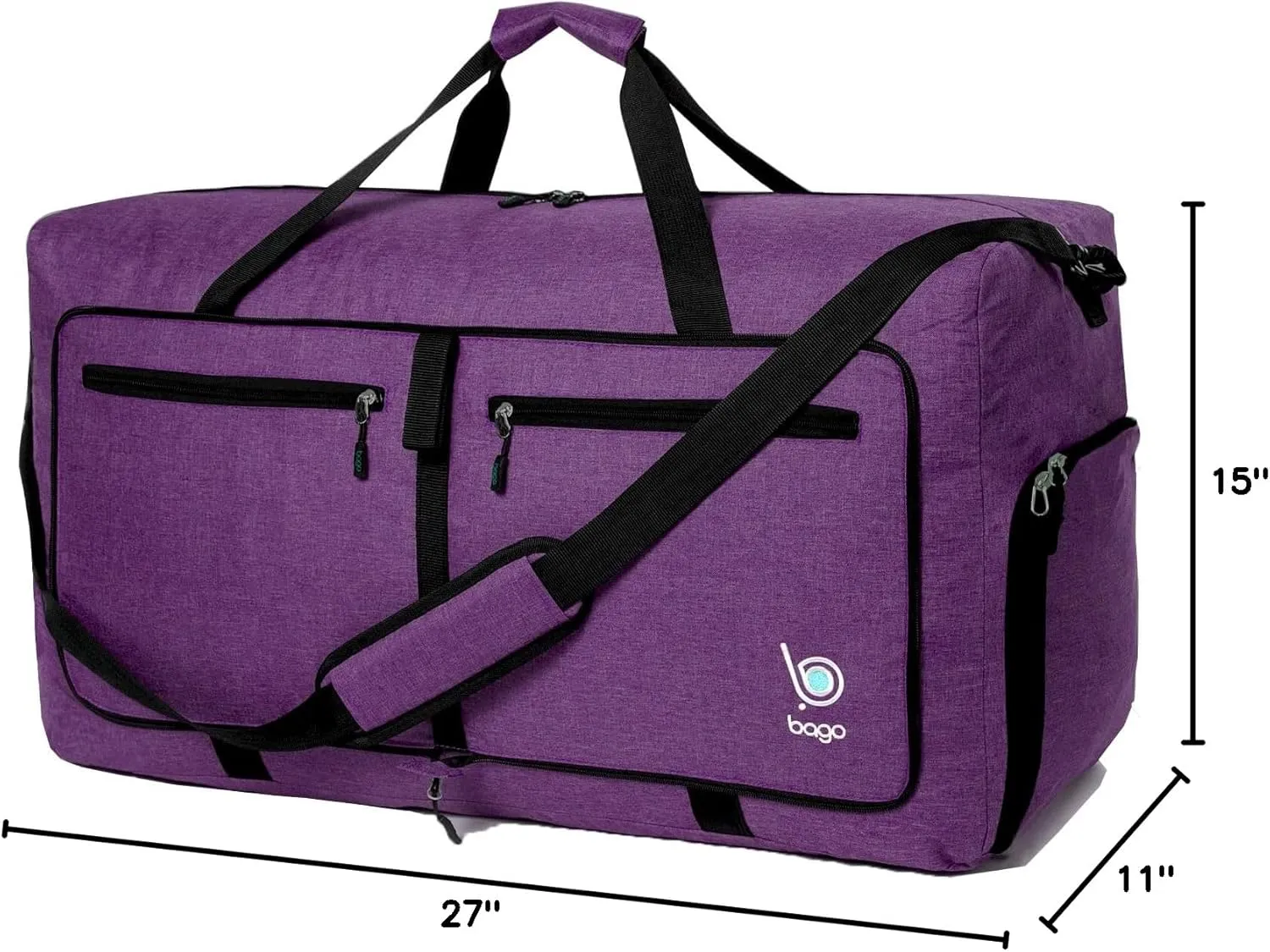 Bago Large Foldable Duffel Bags for Traveling Women & Men - 80L Packable Duffle Bag for Travel with Shoe Compartment - Water Repellant, Heavy Duty, Lightweight Folding & Collapsible (SnowDepPurple)