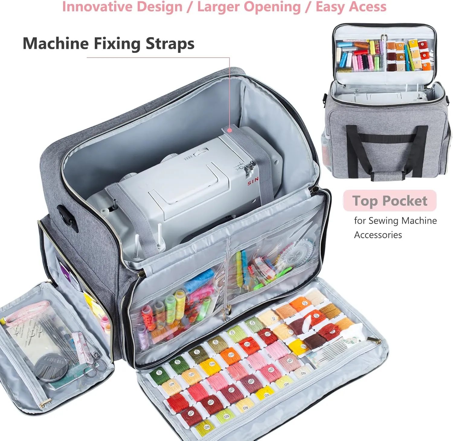 BAGSFY Large Sewing Machine Carrying Case, Sewing Machine Bag, Travel Tote Bag Compatible with Singer, Brother, Bernina & Standard Size Sewing Machines.