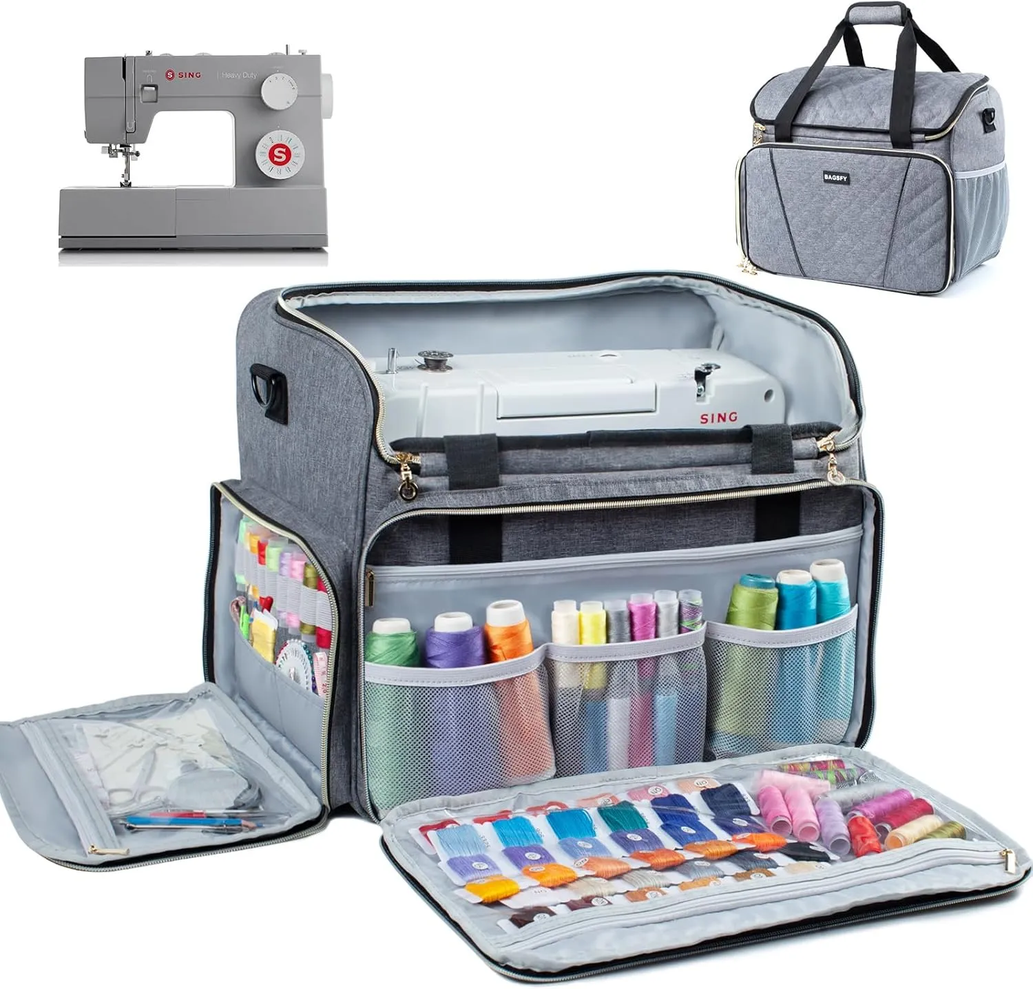 BAGSFY Large Sewing Machine Carrying Case, Sewing Machine Bag, Travel Tote Bag Compatible with Singer, Brother, Bernina & Standard Size Sewing Machines.