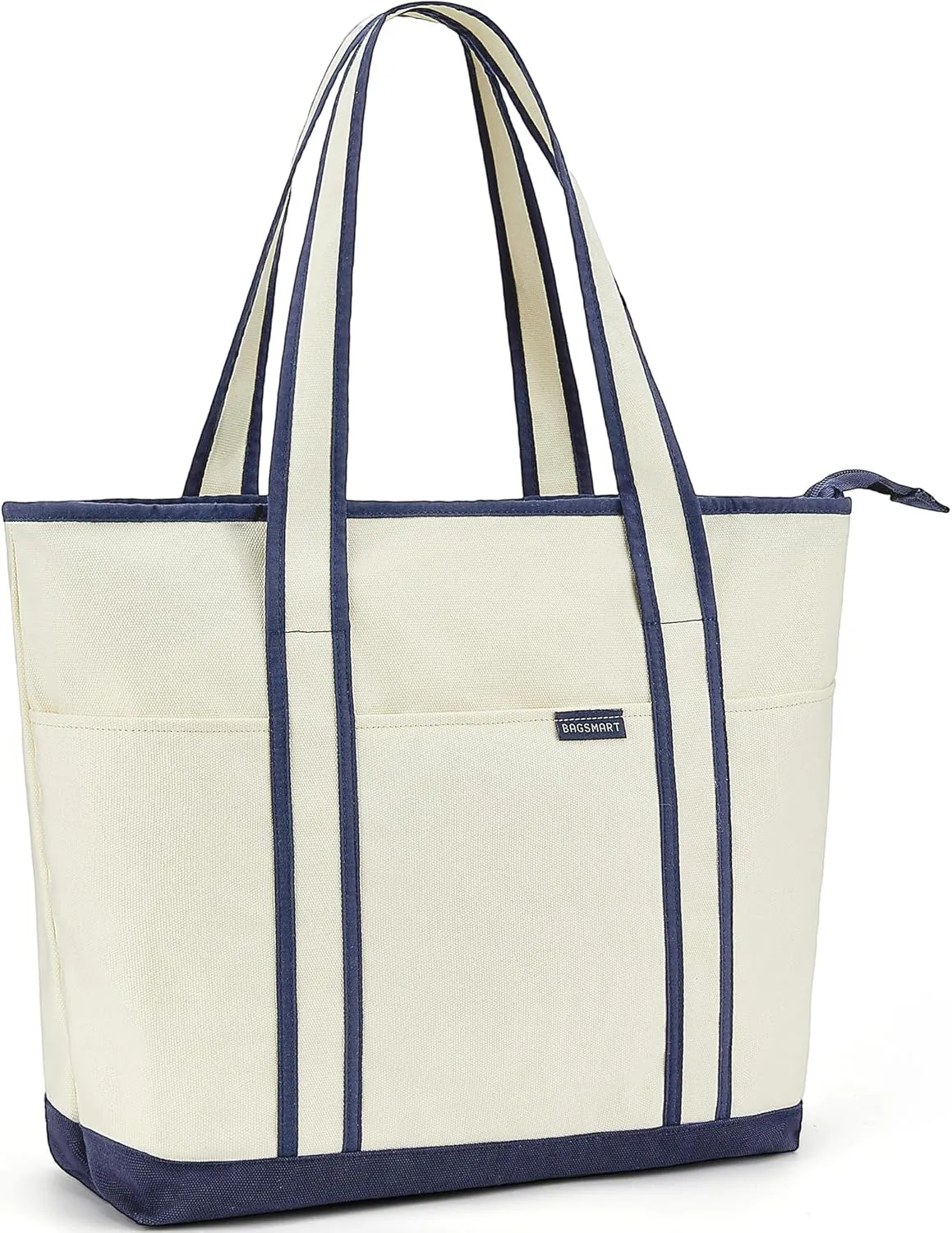 BAGSMART Canvas Tote Bag With Compartments and Zipper, Shoulder Handbag for Women, Travel, Shop