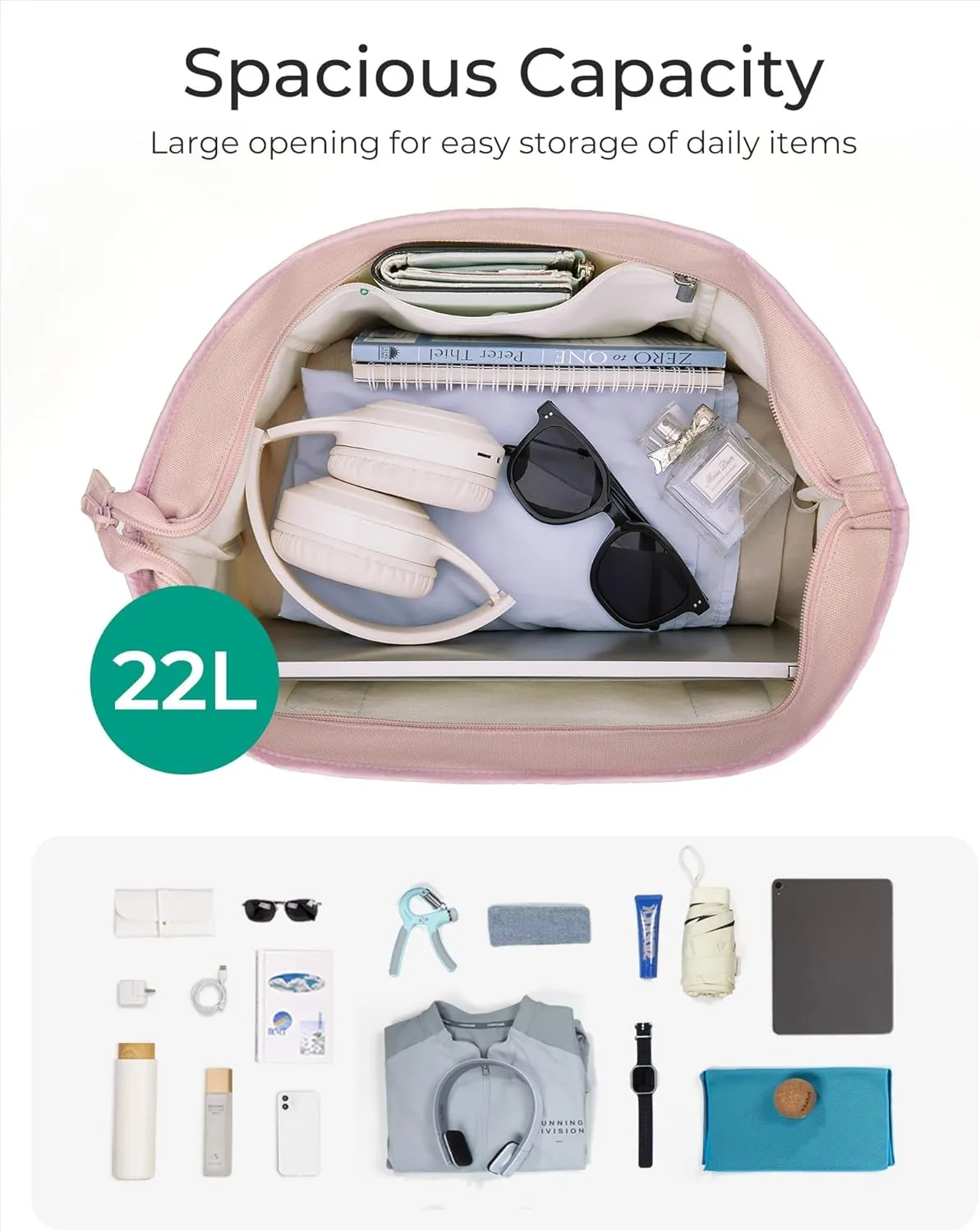 BAGSMART Canvas Tote Bag With Compartments and Zipper, Shoulder Handbag for Women, Travel, Shop
