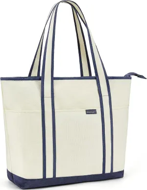 BAGSMART Canvas Tote Bag With Compartments and Zipper, Shoulder Handbag for Women, Travel, Shop