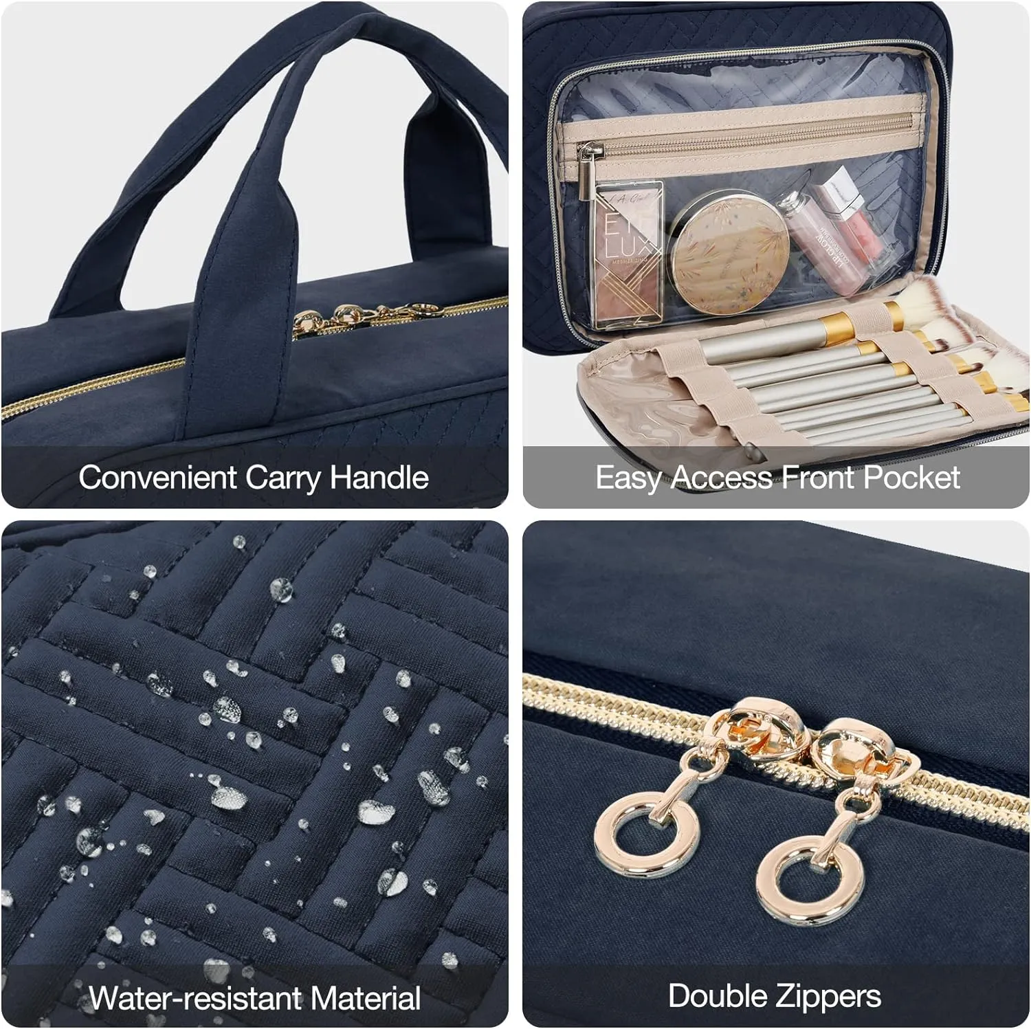 BAGSMART Toiletry Bag Hanging Travel Makeup Organizer with TSA Approved Transparent Cosmetic Bag Makeup Bag for Full Sized Toiletries, Medium-Navy