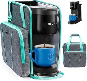 BAGSPRITE Coffee Maker Travel Bag Compatible with Keurig K-Express Coffee Maker, K-Iced Single Serve Coffee Brewer Carrying Case with Multiple Pockets for K-Cup Pods, Storage Bag With Shoulder Strap