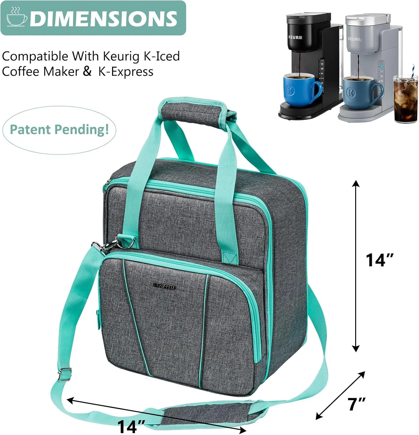 BAGSPRITE Coffee Maker Travel Bag Compatible with Keurig K-Express Coffee Maker, K-Iced Single Serve Coffee Brewer Carrying Case with Multiple Pockets for K-Cup Pods, Storage Bag With Shoulder Strap