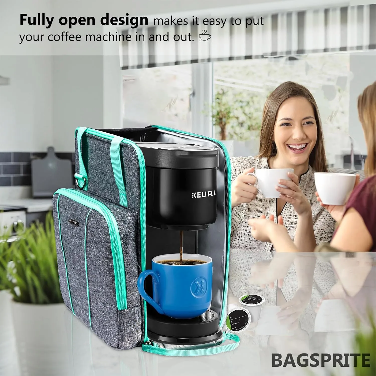 BAGSPRITE Coffee Maker Travel Bag Compatible with Keurig K-Express Coffee Maker, K-Iced Single Serve Coffee Brewer Carrying Case with Multiple Pockets for K-Cup Pods, Storage Bag With Shoulder Strap