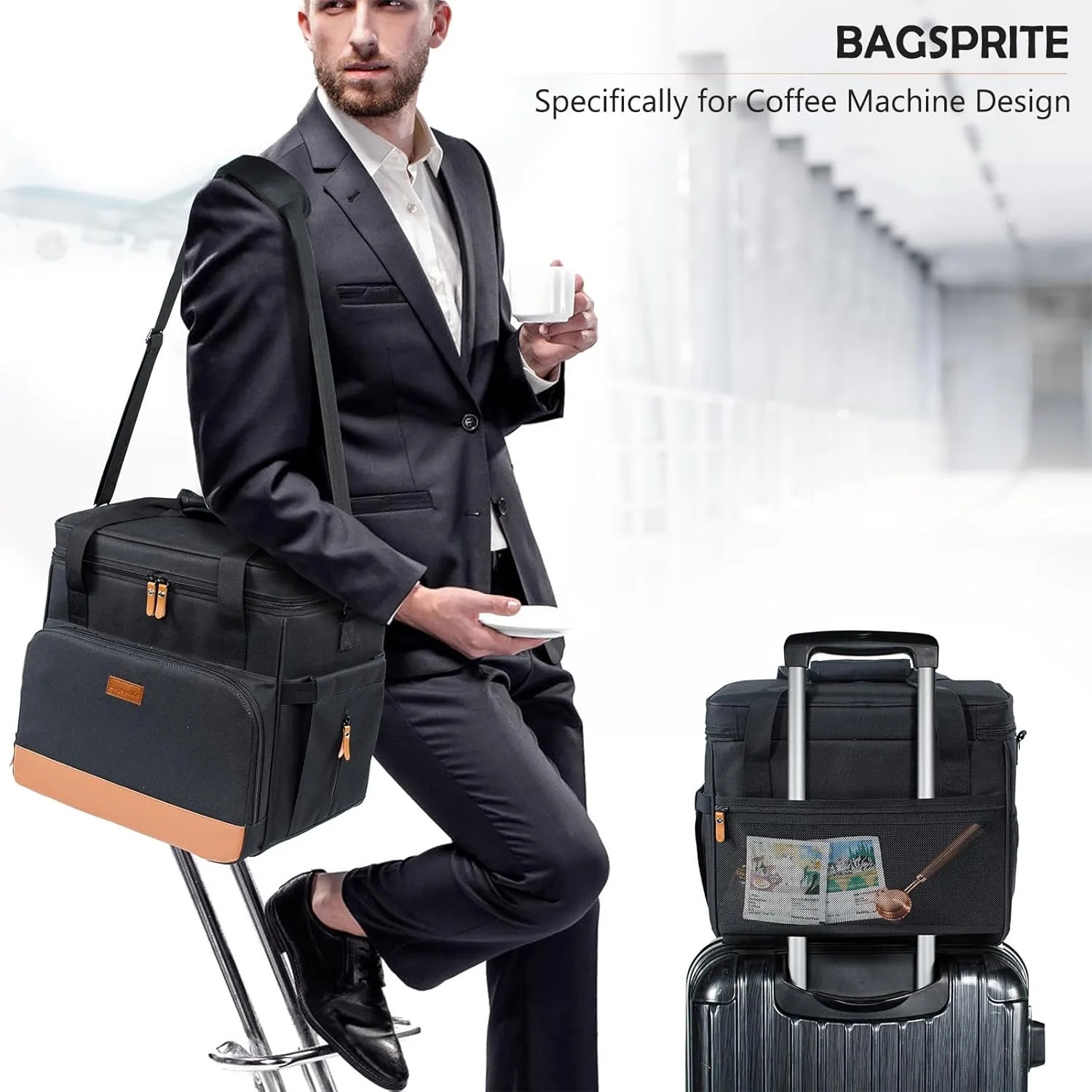 BAGSPRITE Coffee Maker Travel Bag For Keurig Classic, Single Serve Coffee Brewer Carrying Case, Portable Travel Coffee Maker Storage Bag With Pockets for K-Cup Pods