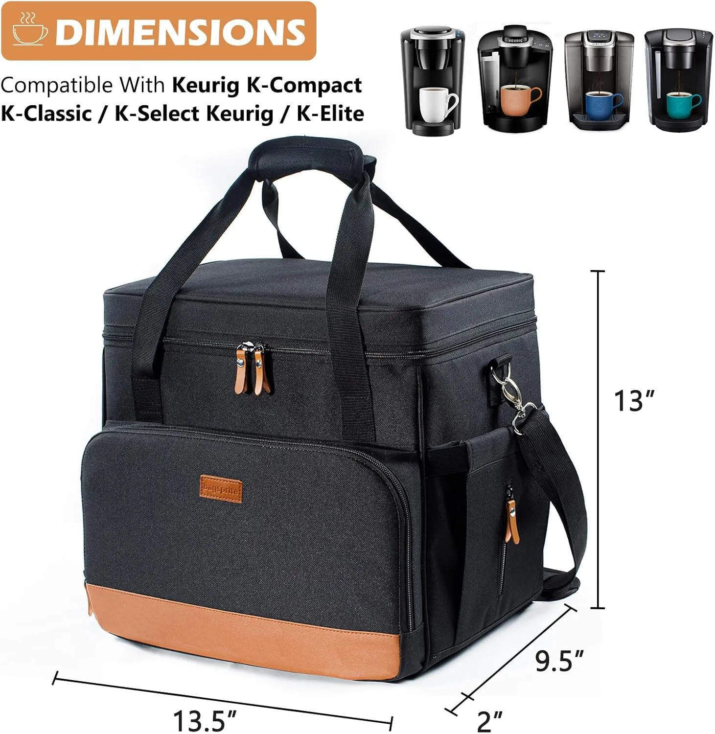 BAGSPRITE Coffee Maker Travel Bag For Keurig Classic, Single Serve Coffee Brewer Carrying Case, Portable Travel Coffee Maker Storage Bag With Pockets for K-Cup Pods