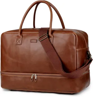 Baosha Leather Weekender Bag for Men and Women Travel Duffel Bag Overnight Bag Carry On with Shoe Compartment HB-10 (Crazy Horse Brown)
