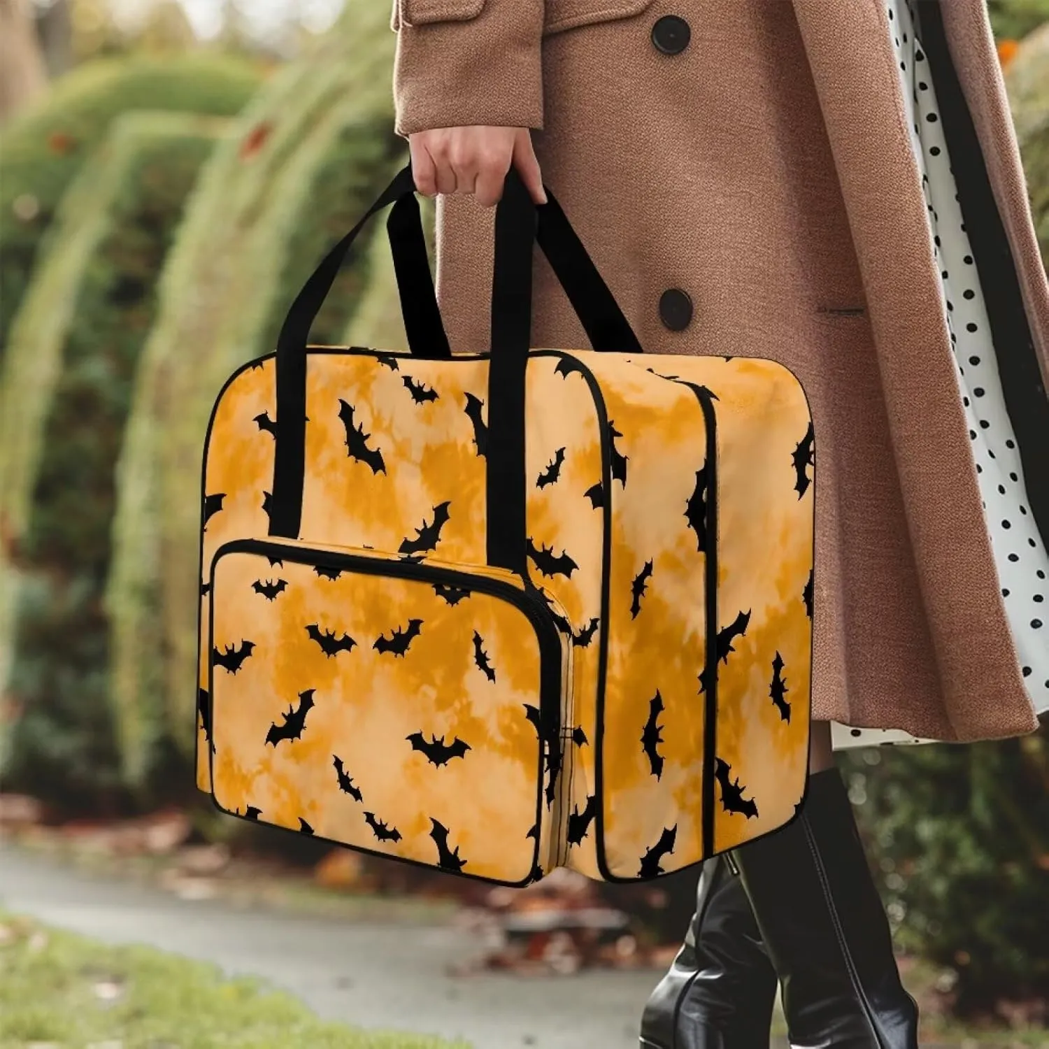 Bat Cover for Sewing Machine Portable for Halloween Sewing Machine Handbag Removable Washable Tote Bag for Sewing Machine Bag with Convenient Pockets Fancy Fashion Gifts