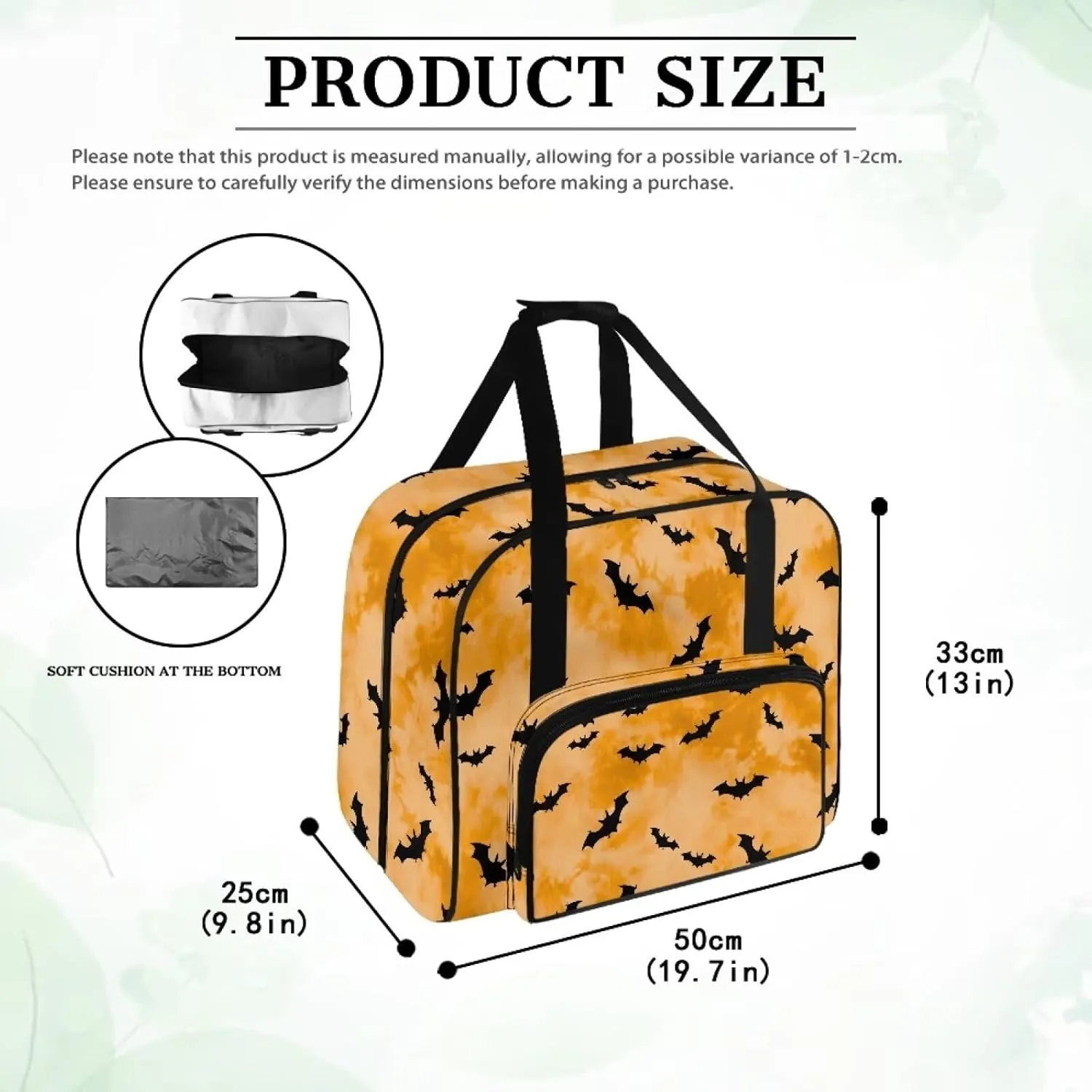 Bat Cover for Sewing Machine Portable for Halloween Sewing Machine Handbag Removable Washable Tote Bag for Sewing Machine Bag with Convenient Pockets Fancy Fashion Gifts