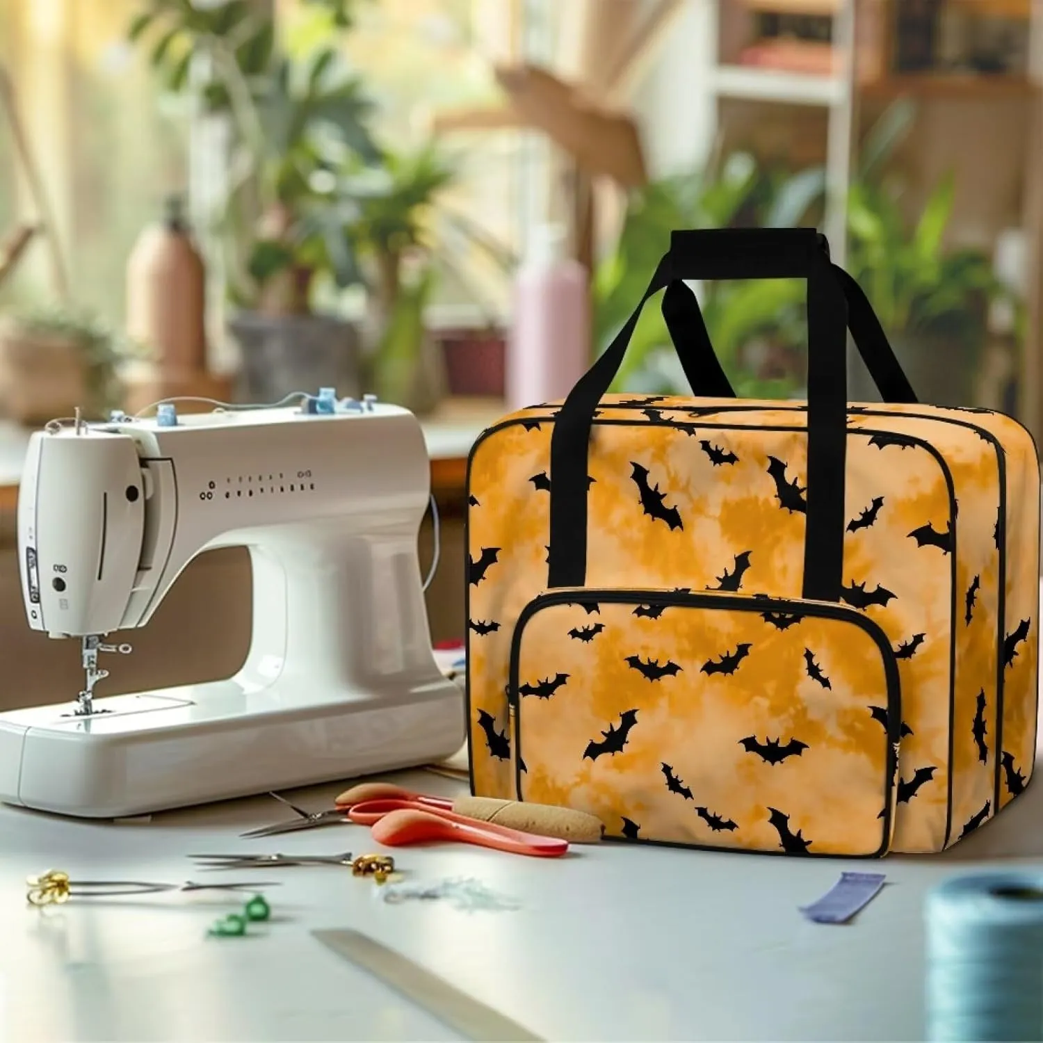 Bat Cover for Sewing Machine Portable for Halloween Sewing Machine Handbag Removable Washable Tote Bag for Sewing Machine Bag with Convenient Pockets Fancy Fashion Gifts