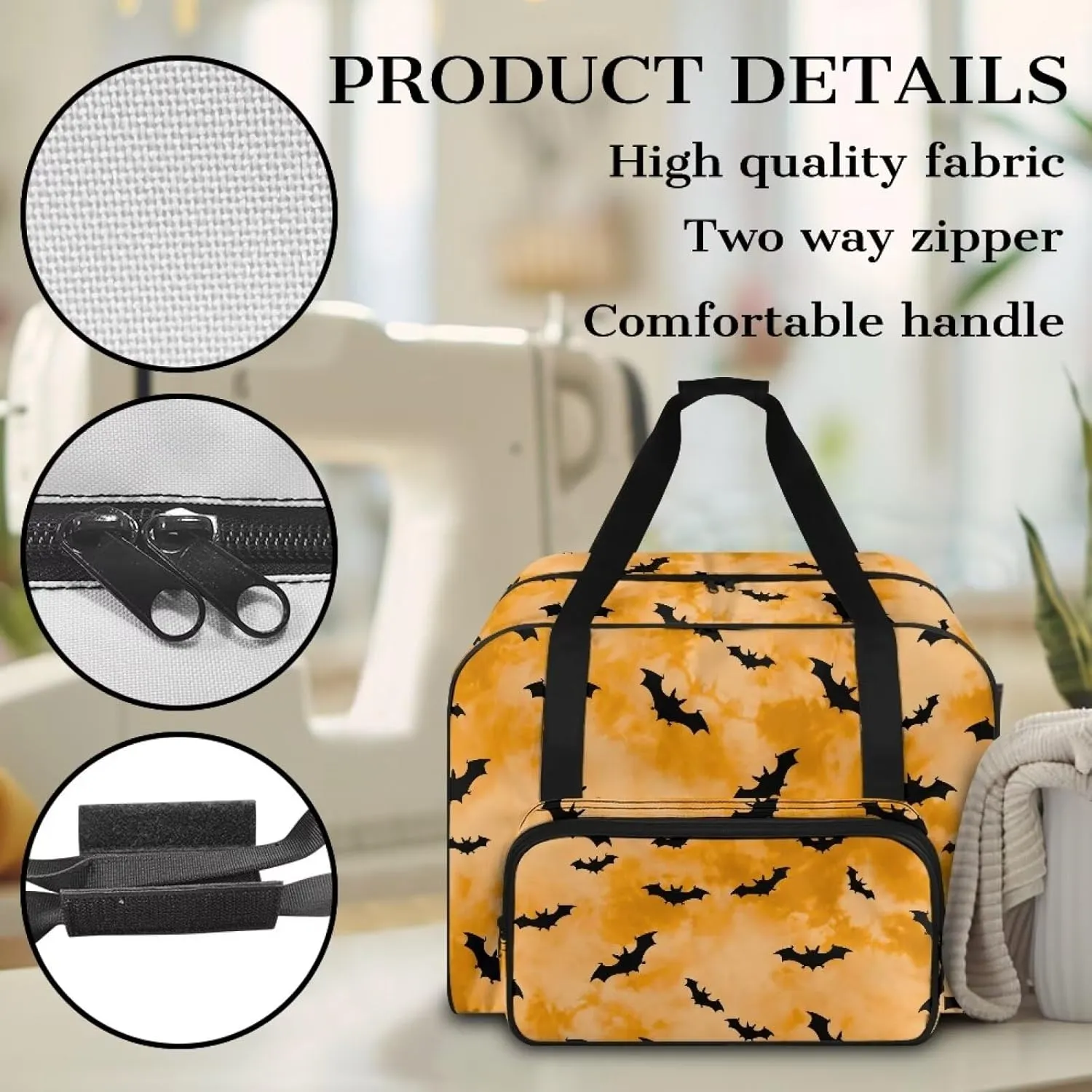 Bat Cover for Sewing Machine Portable for Halloween Sewing Machine Handbag Removable Washable Tote Bag for Sewing Machine Bag with Convenient Pockets Fancy Fashion Gifts