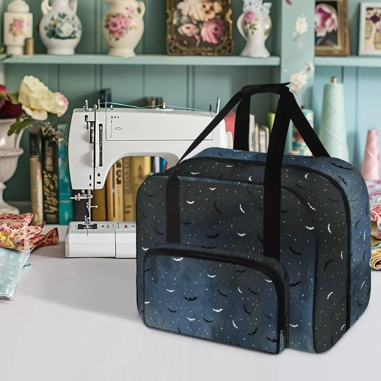 Bat Sewing Machine Carrying Case, Compatible with Most Standard Sewing Machines & Accessories Sewing Machine Cover Universal Tote Travel Bag with Pocket & Handle