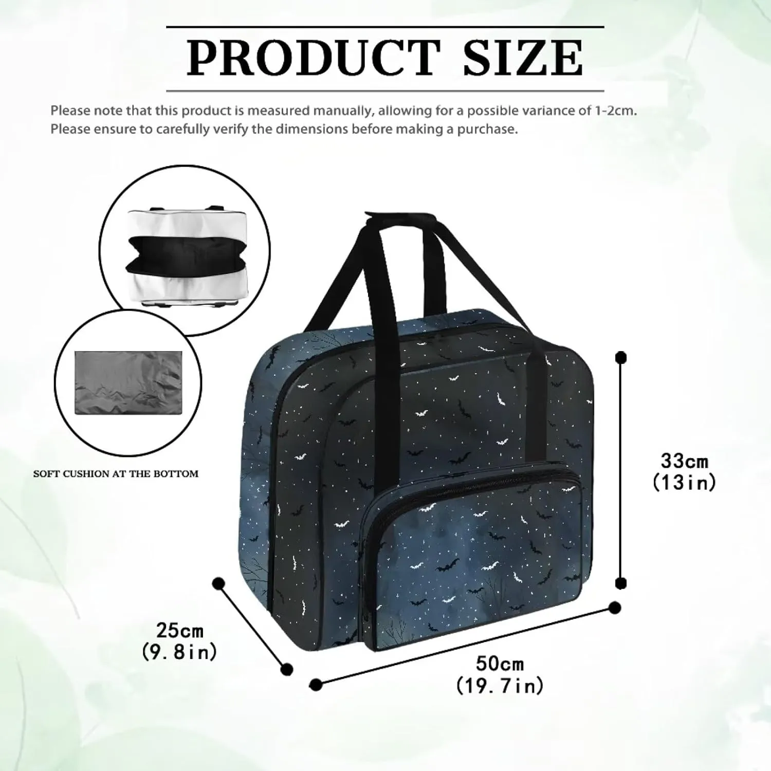 Bat Sewing Machine Carrying Case, Compatible with Most Standard Sewing Machines & Accessories Sewing Machine Cover Universal Tote Travel Bag with Pocket & Handle