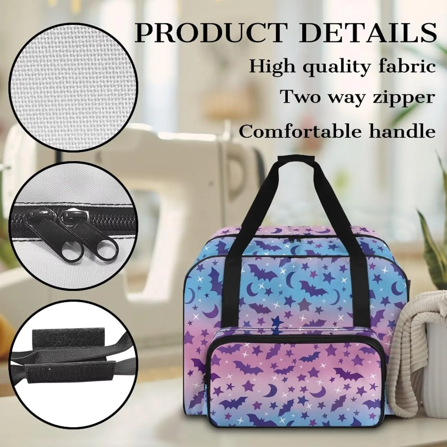 Bat Sewing Machine Cover for Halloween Star Sewing Machine Covers for All Machine Stretch Sewing Machine Hard Case Washable Portable to Take Bag Sewing Machine House Gifts