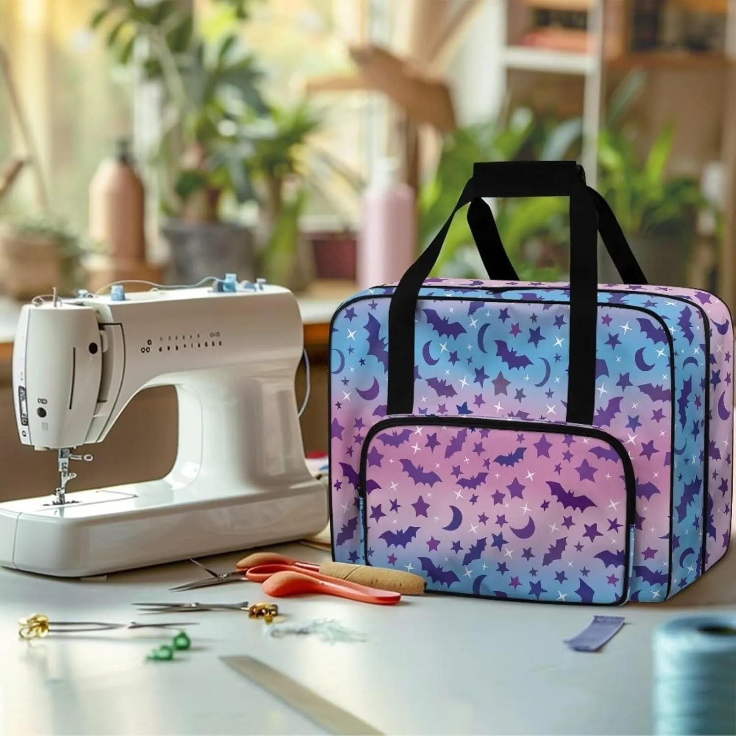 Bat Sewing Machine Cover for Halloween Star Sewing Machine Covers for All Machine Stretch Sewing Machine Hard Case Washable Portable to Take Bag Sewing Machine House Gifts