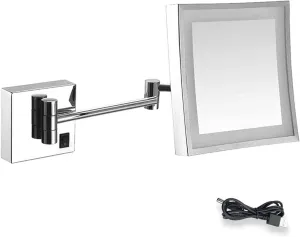 Bathroom Mirror Make Up Wall Mounted 3X Magnification Extendable for Hotel Vanity Single Side Square(Chrome)