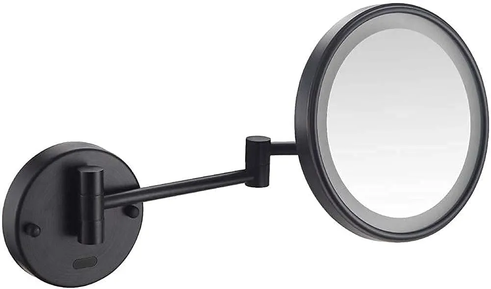 Bathroom Shaving Mirror Wall Mounted Sensor Mirror Makeup Mirror LED Lighted Luxury for Hotel Vanity with Adjustable Extendable 8 inch 3X Magnification(Black Bronze)