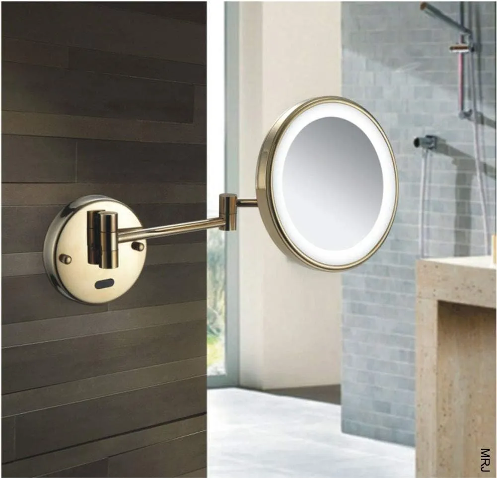 Bathroom Shaving Mirror Wall Mounted Sensor Mirror Makeup Mirror LED Lighted Luxury for Hotel Vanity with Adjustable Extendable 8 inch 3X Magnification(Black Bronze)