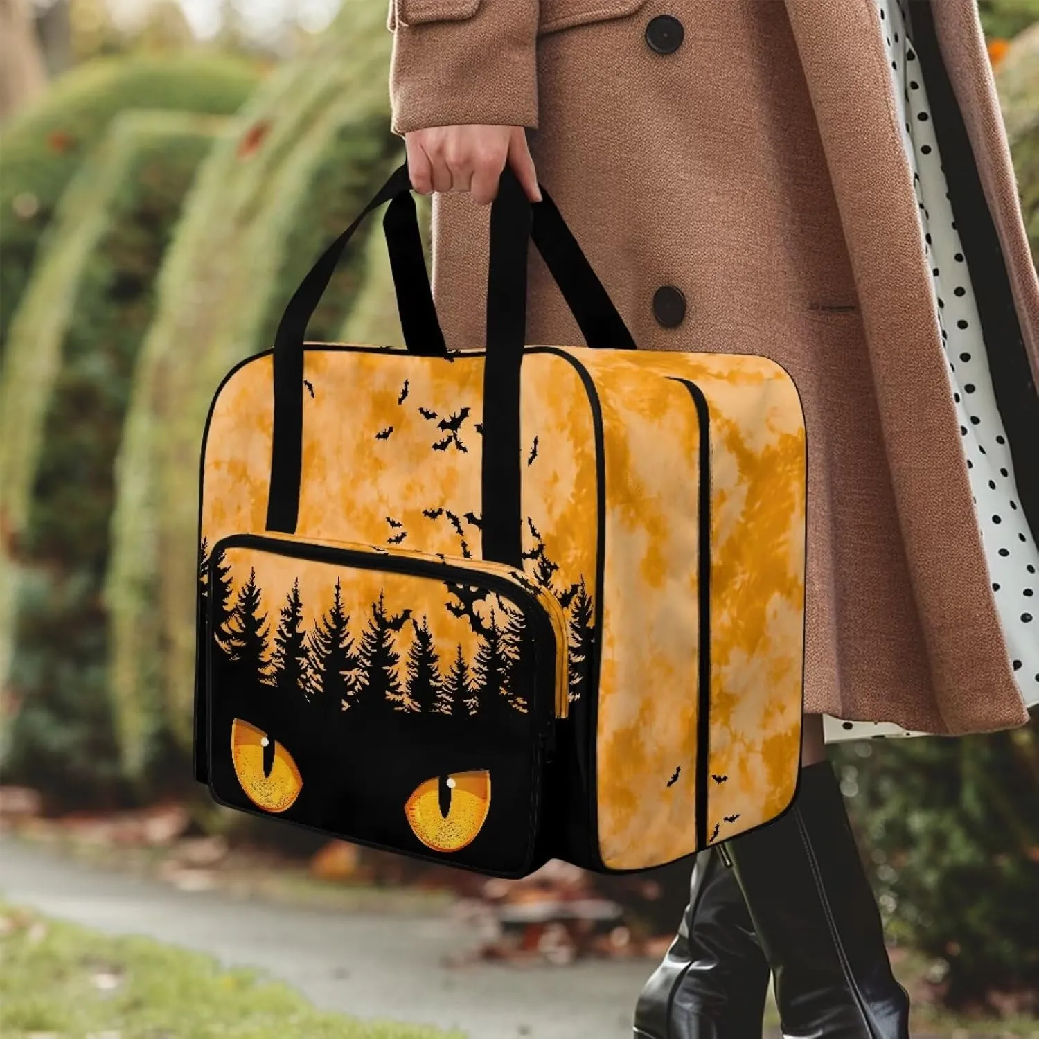 Bats Forest Sewing Machine Carrying Case Two Way Zipper Sewing Machine Tote Bag Portable Cover Tote Bag with Hand Strap Storage Organization Carrying Bag for Accessories