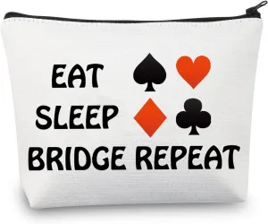 BDPWSS Eat Sleep Bridge Repeat Makeup Bag Bridge Player Gift Bridge Card Game Gift Bridge Lover Poker Player Gift Gambler Gift (Eat Sleep Bridge)